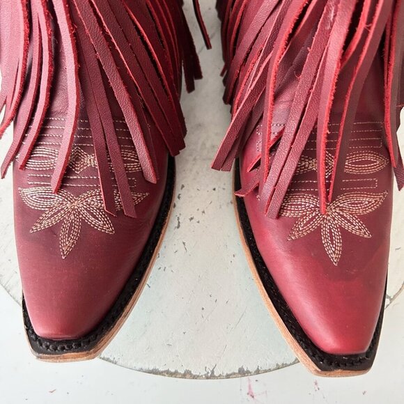 Lane SENITA FALLS Womens Cowboy Bootie 7.5 Red Fringe Western Short Cowgirl Boot - Picture 6 of 11
